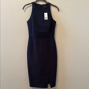 Elegant Blue Sleeveless Halter Midi Dress for Night Out or Work